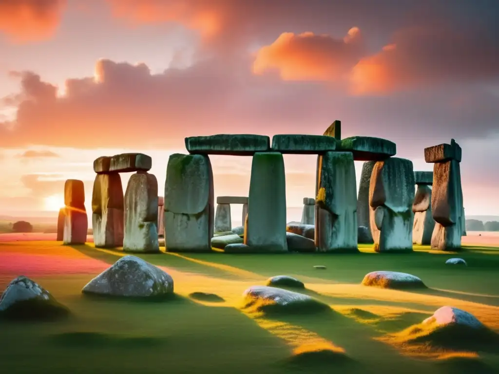 Encantos del camping en Stonehenge: vista impresionante al amanecer de la misteriosa piedra en un paisaje verde exuberante