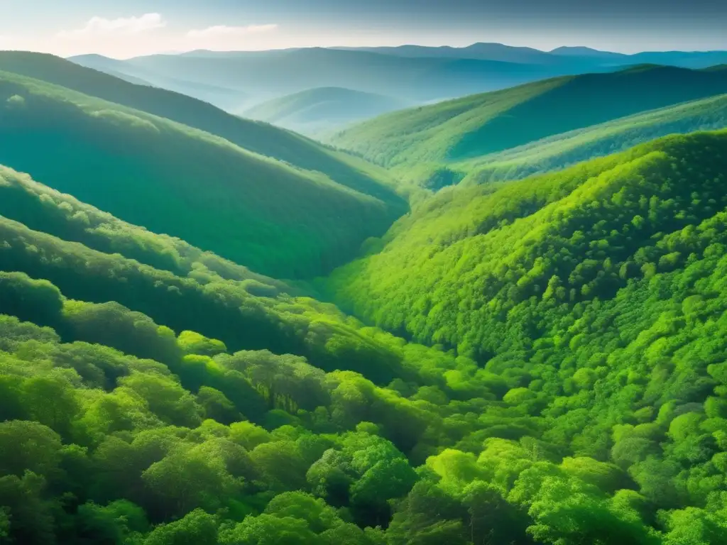 Impresionante vista aérea de un bosque verde exuberante, con senderismo y reforestación