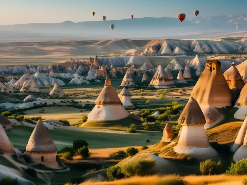 Paisaje místico de Cappadocia con senderismo en cuevas