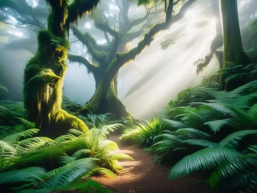 Majestuoso bosque sagrado en Nueva Zelanda: senderismo en bosques sagrados maoríes, bruma y serenidad