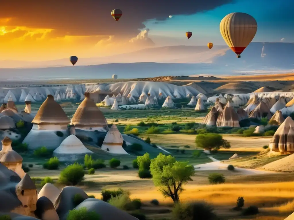 Senderismo en cuevas de Cappadocia: paisaje surrealista de formaciones rocosas únicas, colores vibrantes y luz etérea