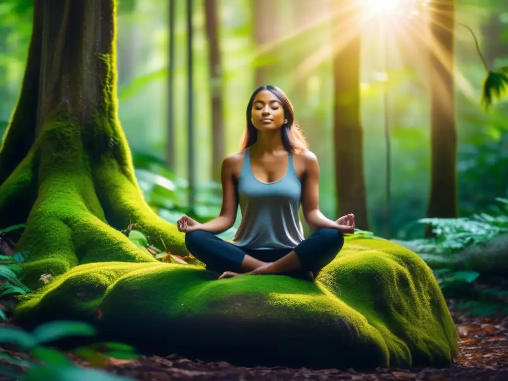 Importancia de la conexión mentecuerpo en la naturaleza: Meditación en un bosque encantador y sereno