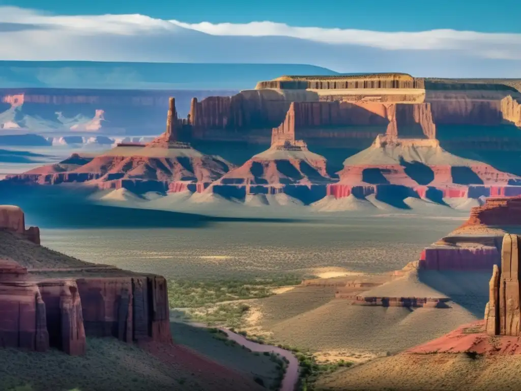 Vista espectacular de una majestuosa mesa en el desierto, con arte Pueblo y senderistas respetuosos