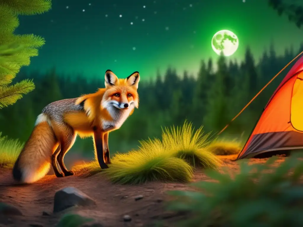 Vida nocturna fauna senderismo: imagen 8k cautivadora de la vida silvestre nocturna en un camping