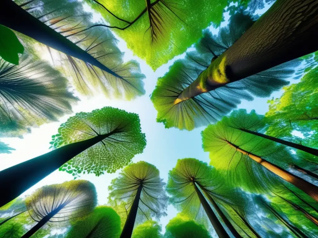 Interpretación del viento en senderismo: Bosque misterioso, árboles altos, hojas verdes vibrantes, ramas entrelazadas y secretos naturales