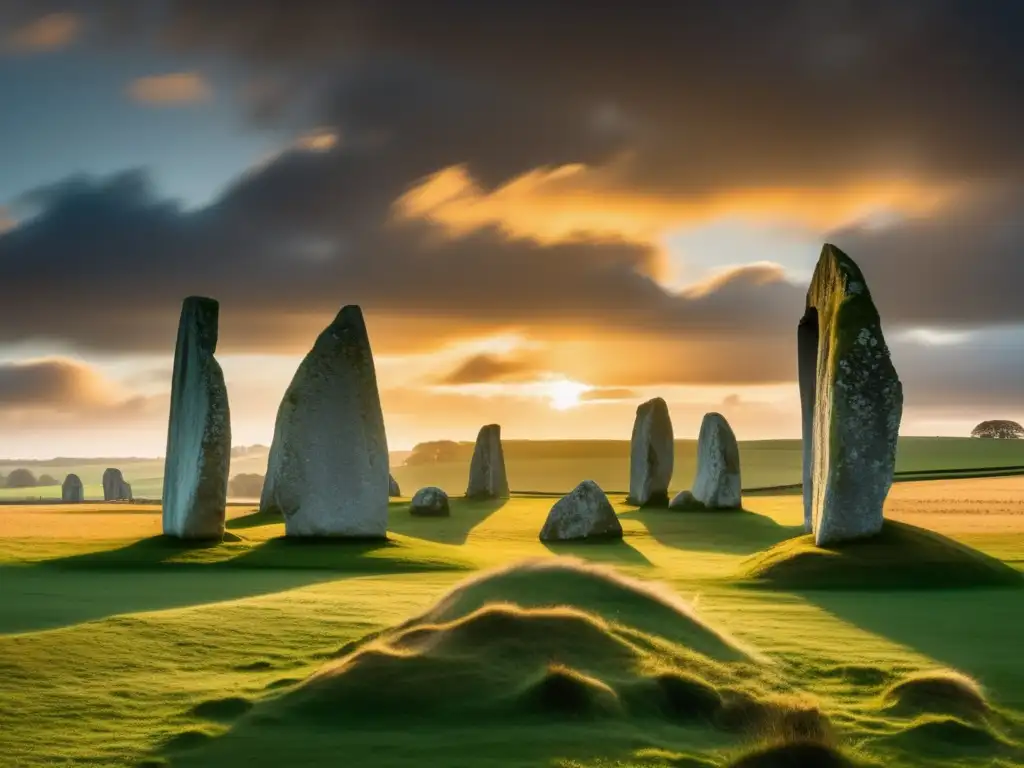 Senderismo en círculo de piedras Avebury: imagen 8k detallada de monumento antiguo que evoca misterio y asombro