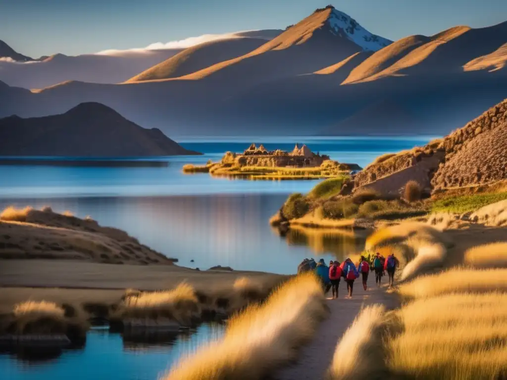 Experiencia acampada Lago Titicaca al atardecer: misterio y grandeza en paisaje ancestral