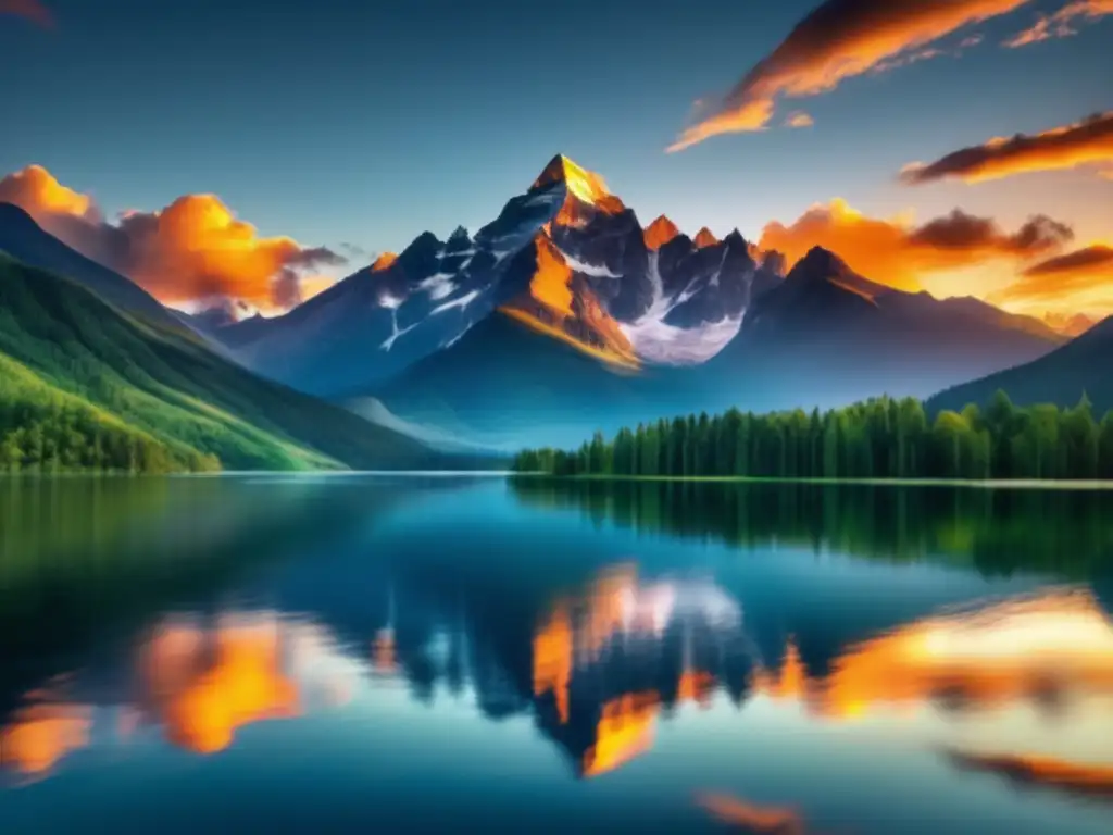 Fotografía paisajes impresionantes: majestuosas montañas, cielo vibrante, lago cristalino