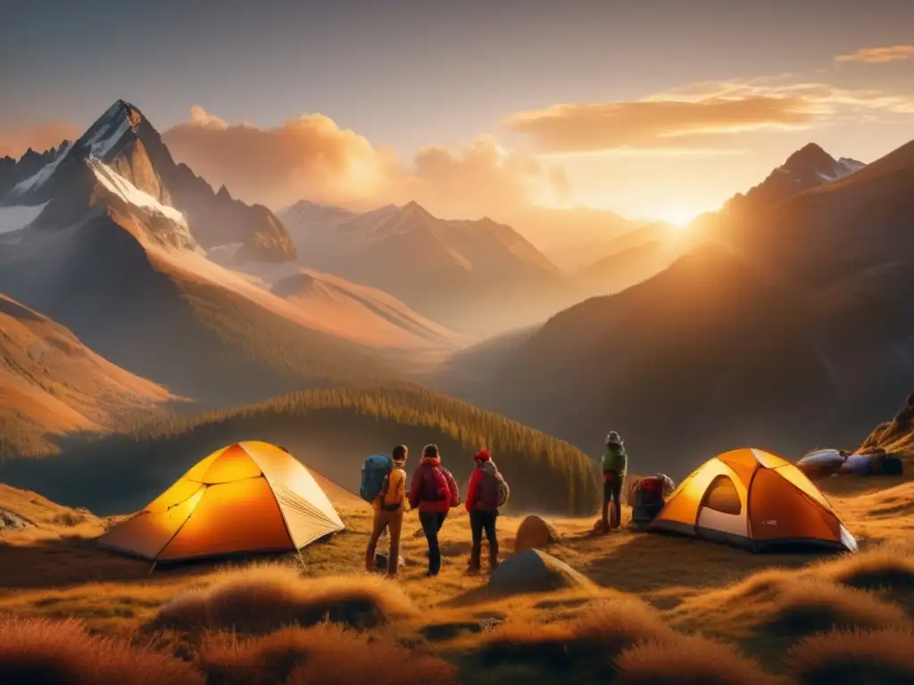 Vista panorámica de una impresionante cordillera nebulosa bañada en la cálida luz dorada del atardecer