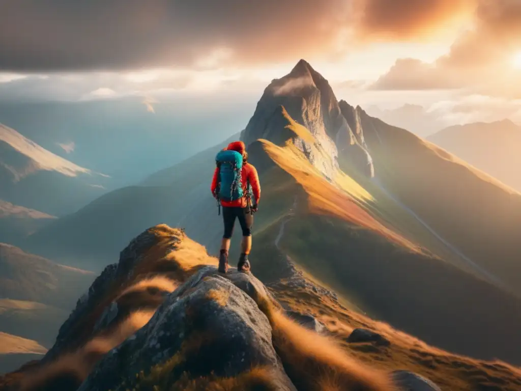 Hiker en acantilado con majestuoso paisaje montañoso - Accesorios senderismo calidadprecio