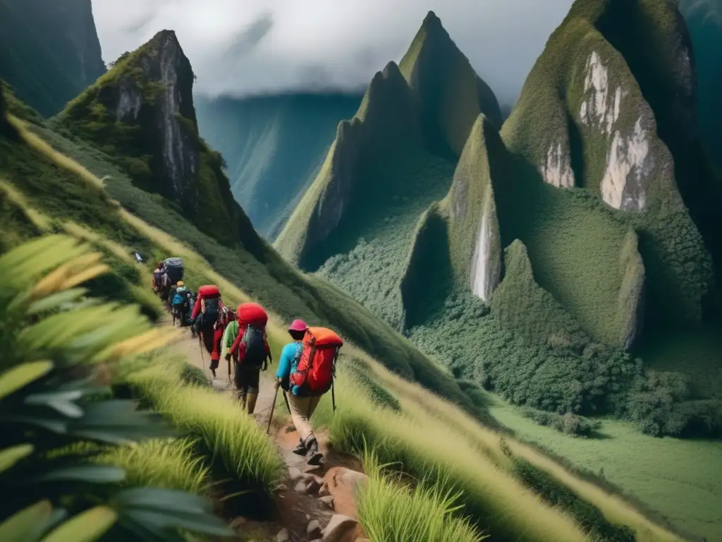 Senderismo extremo en terrenos difíciles con indígenas expertos y paisaje montañoso impresionante