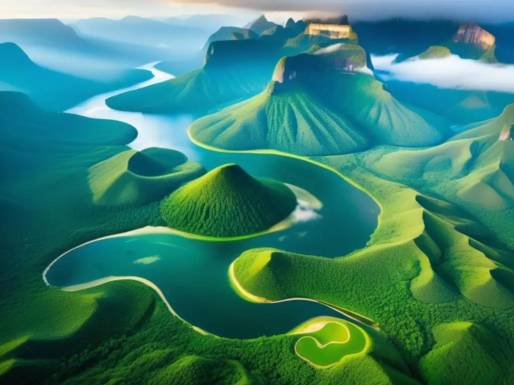 Vista aérea impresionante de un parque nacional exuberante, donde los campistas preservan su esencia