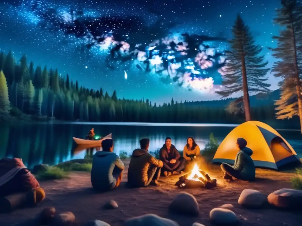 Guía orientación nocturna camping bajo cielo estrellado