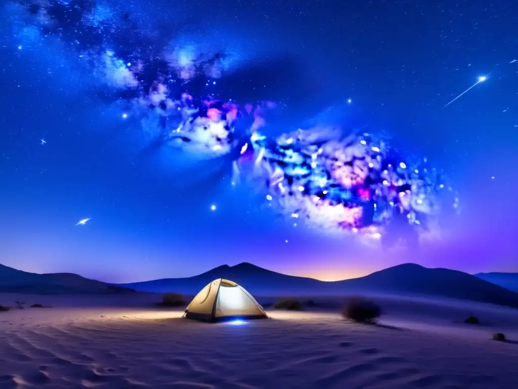 Zonas perfectas para acampar bajo las estrellas en un paisaje nocturno deslumbrante con la Vía Láctea y un campamento rodeado de naturaleza misteriosa