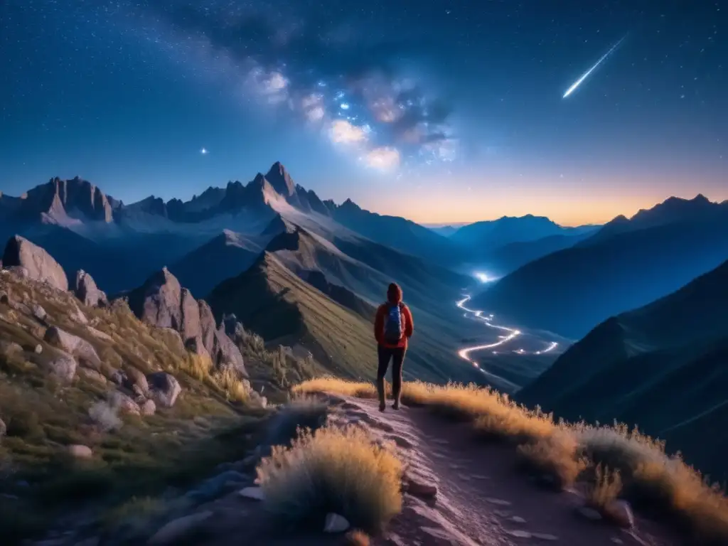 Paisaje nocturno con estrellas fugaces capturadas: consejos senderismo