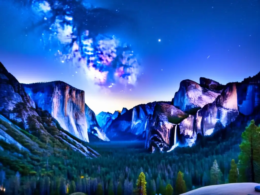 Espectacular cielo estrellado sobre Yosemite, USA