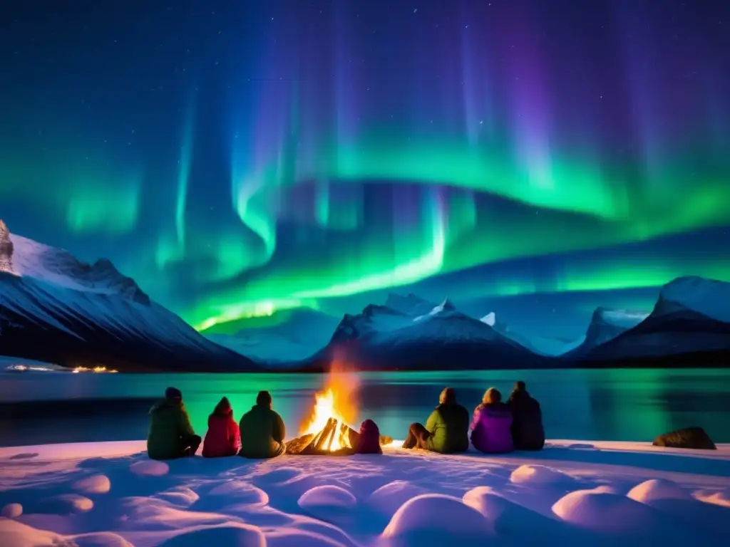 Leyendas de la Montaña de la Aurora: Noche mágica con fuego, luces del norte y narrador cautivador