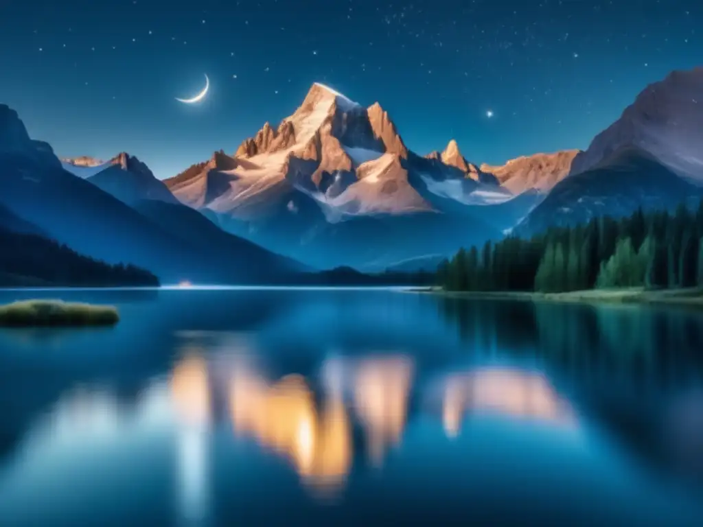 Fotografía nocturna paisajes naturaleza: Impresionante imagen 8k captura belleza nocturna con montañas, lago y estrellas