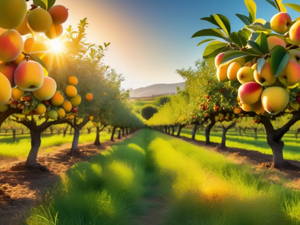 Simbolismo de abundancia en la naturaleza: Un exuberante huerto lleno de frutos coloridos