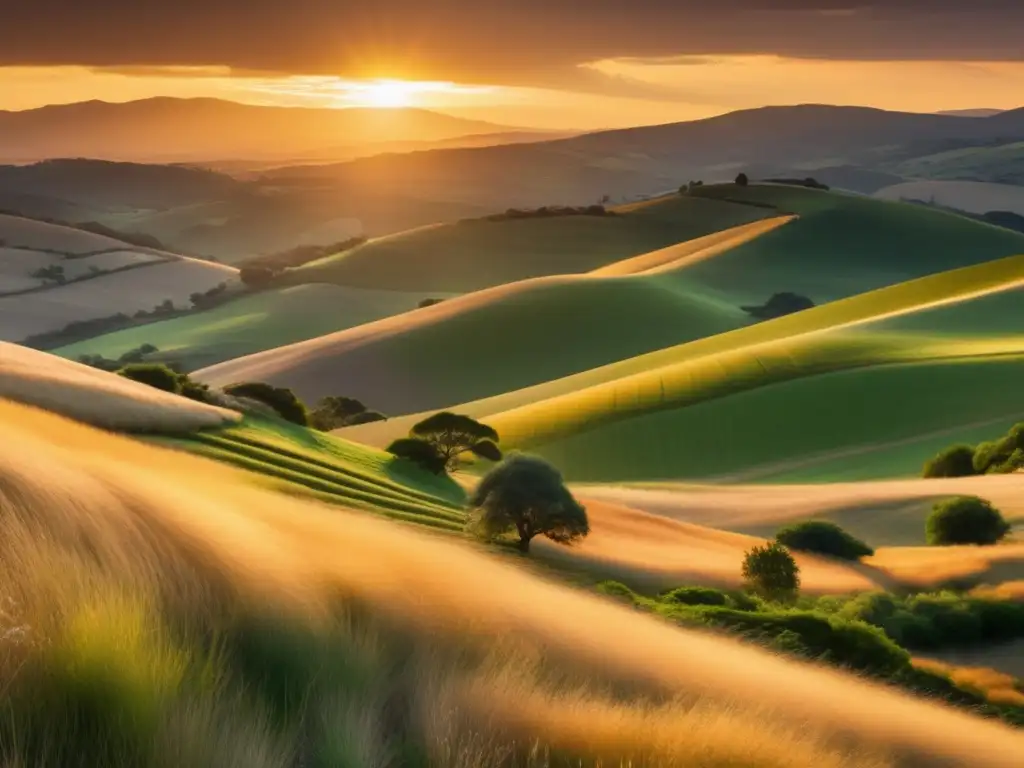 Fotografía de naturaleza con luz dorada en paisaje sereno y vibrante, capturando la esencia mágica del atardecer