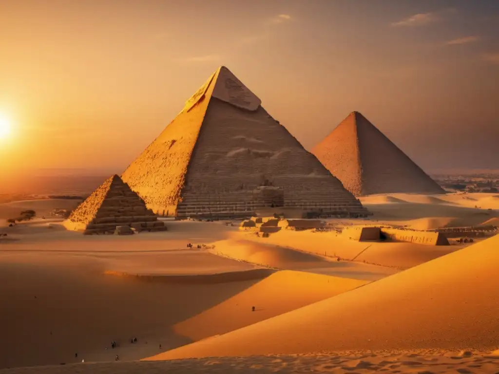 Gran imagen 8K de la majestuosa pirámide de Giza al atardecer, revelando su energía ancestral