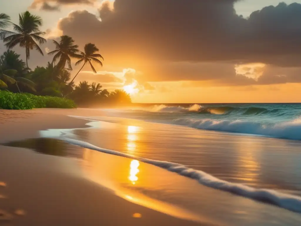 Beneficios de la meditación en la playa: imagen 8k de playa serena al atardecer