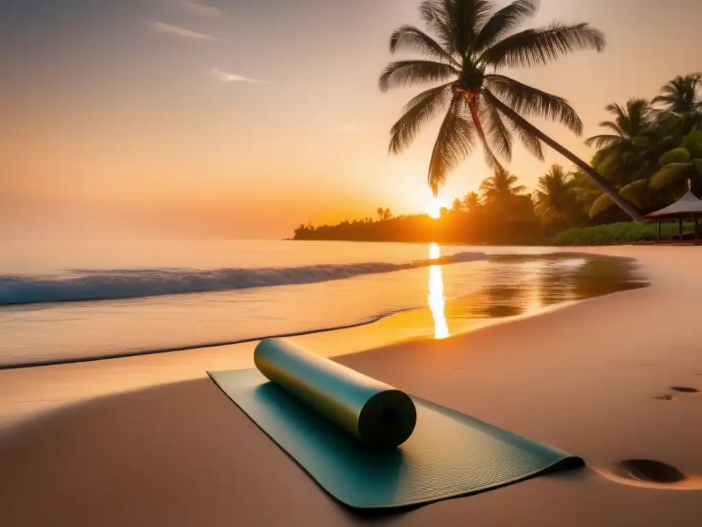 Beneficios del yoga al aire libre en una playa tranquila al atardecer