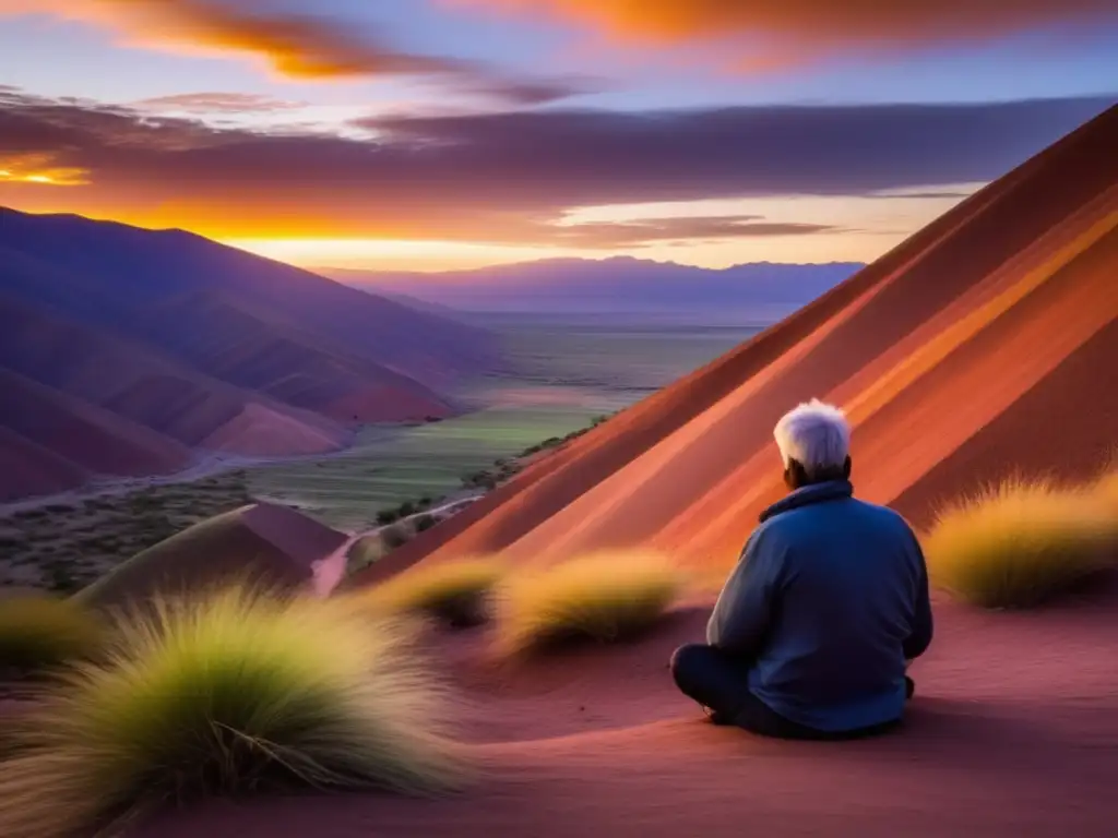 Guía acampada Quebrada de Humahuaca: Meditación en paisaje místico, montañas imponentes y colores vibrantes al atardecer