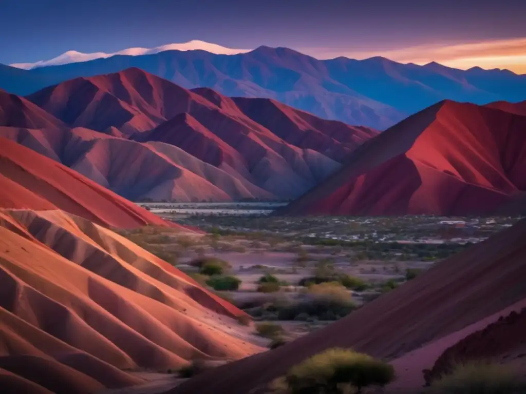 Guía acampada Quebrada de Humahuaca: 8k imagen con majestuosos Andes al atardecer, formaciones rocosas y campamento iluminado