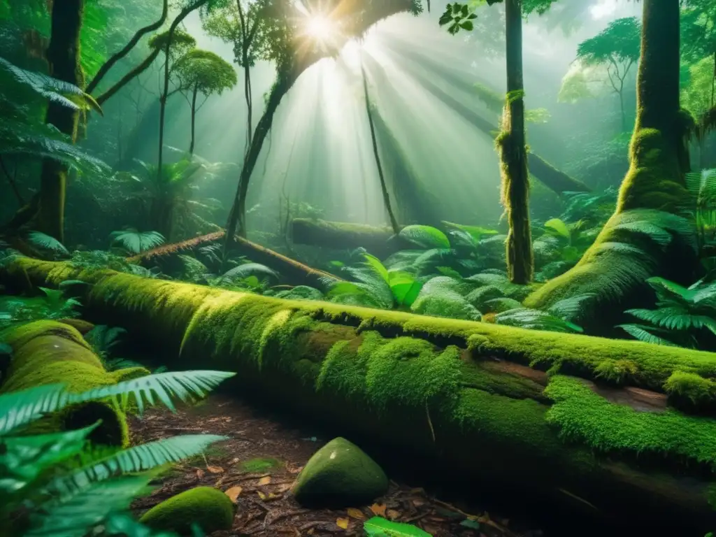 Belleza impresionante del bosque lluvioso antiguo, con árboles gigantes y río sereno reflejando la naturaleza