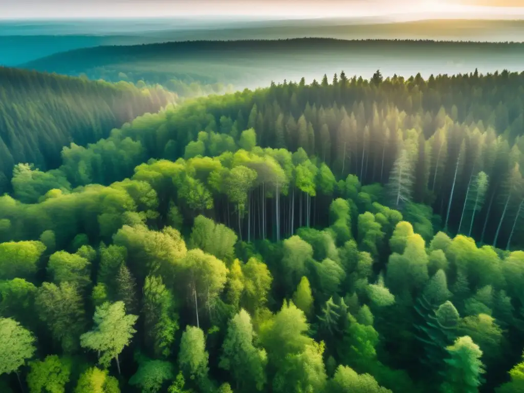 Vista aérea impresionante de un bosque denso con exuberante vegetación verde