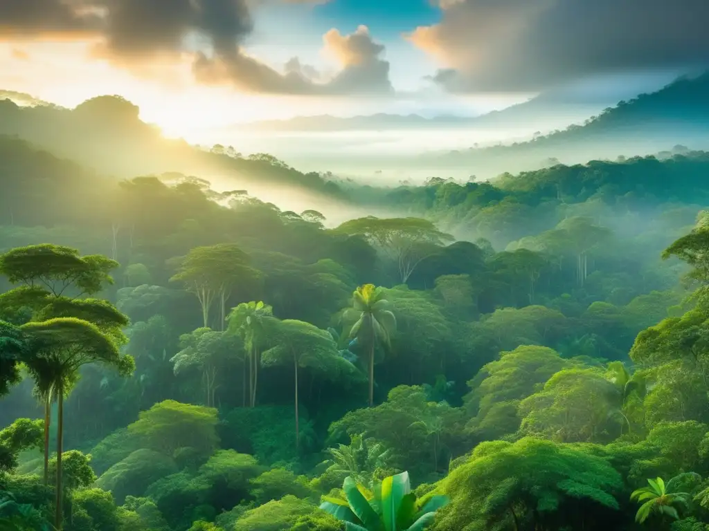 Impresionante imagen de un exuberante bosque tropical al amanecer