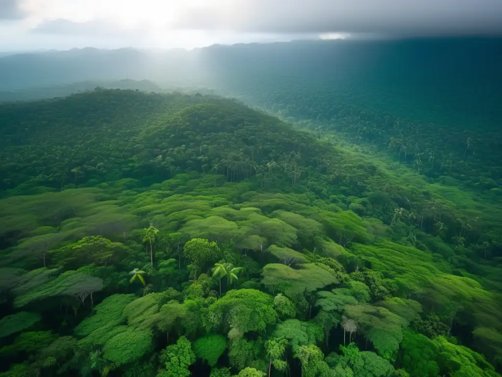 Técnicas de supervivencia en selva para acampar: vista aérea de selva tropical densa, verde vibrante con árboles majestuosos y misterio