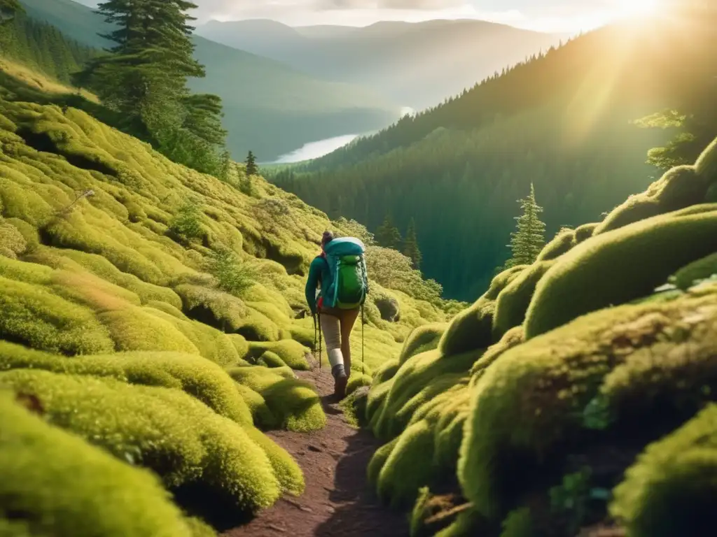 Consejos para senderismo responsable: Hiker en bosque exuberante con mapa y equipo adecuado