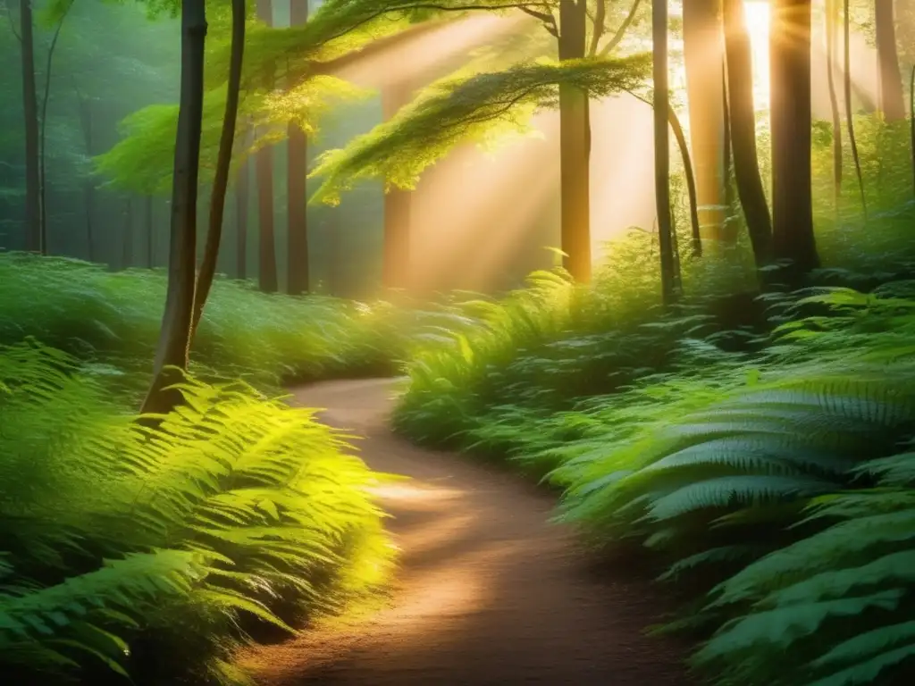 Fotografía de naturaleza con luz dorada en un bosque sereno y exuberante