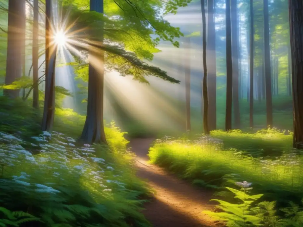 Bosque sereno bañado por la cálida luz dorada