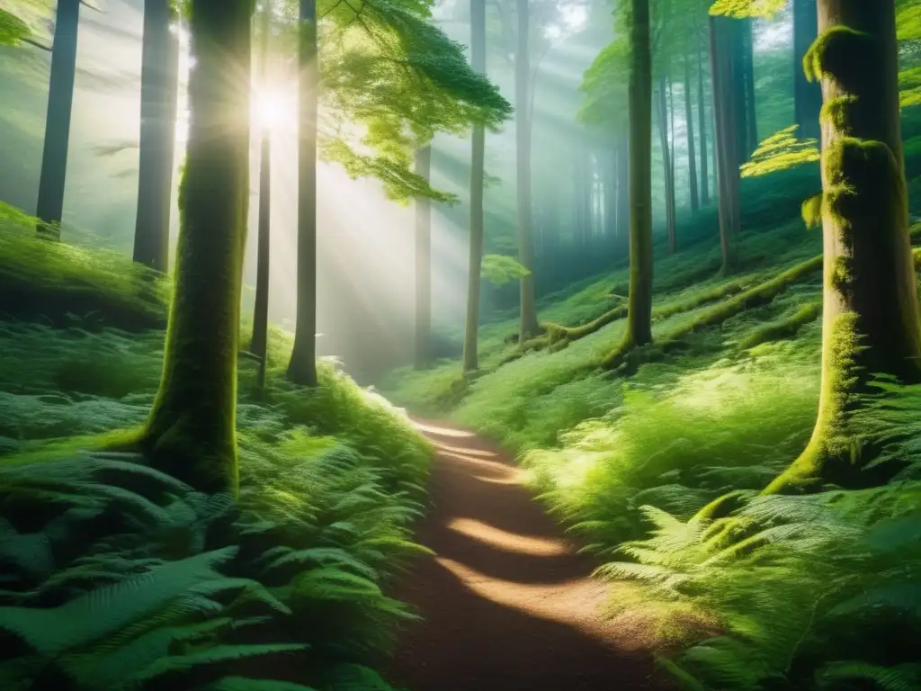 Bosque exuberante y prístino con árboles majestuosos formando un denso dosel