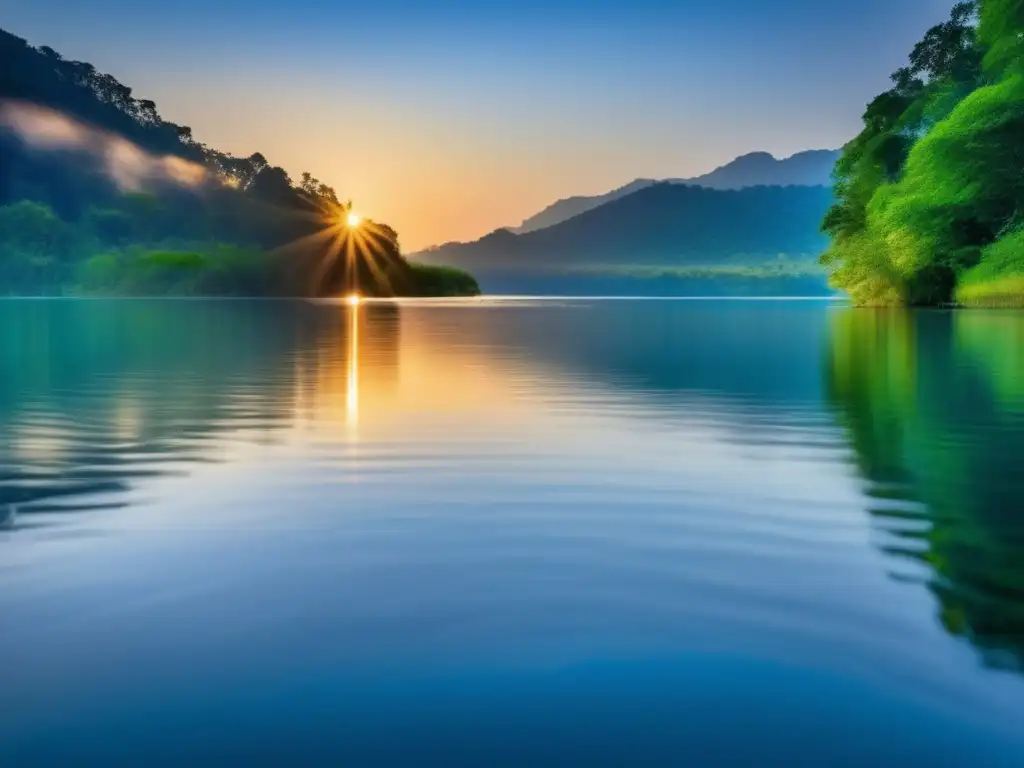 Rituales de agua naturales para purificación en un lago sereno rodeado de naturaleza