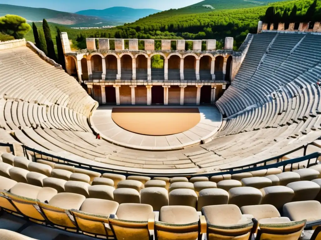 Acampada en el Teatro de Epidauro Grecia, majestuoso patrimonio histórico rodeado de naturaleza