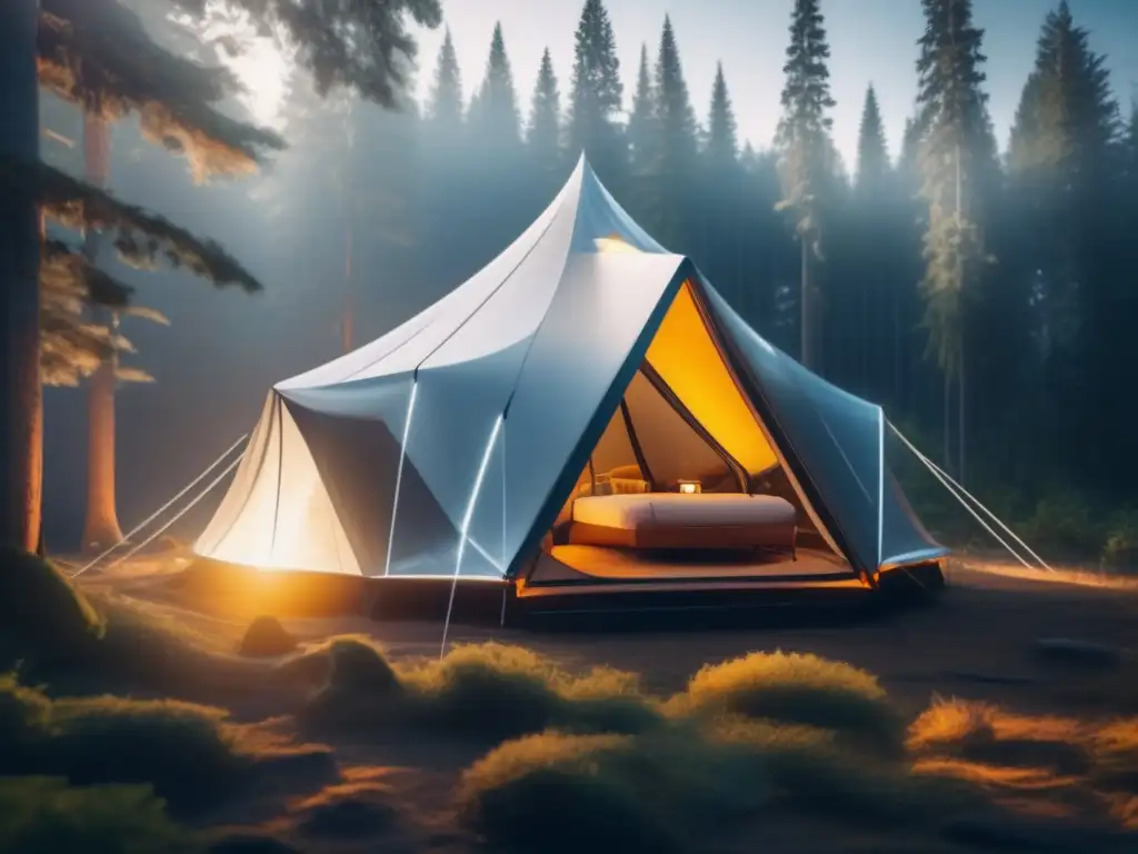 Tienda de campaña futurista con accesorios innovadores para camping y senderismo