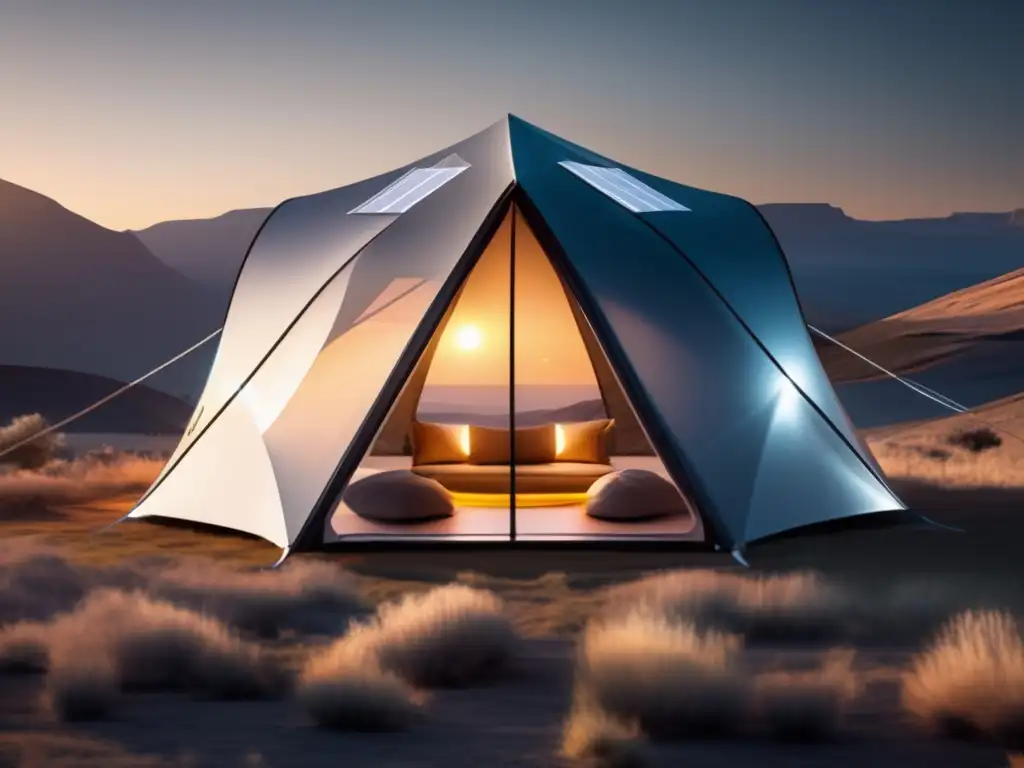 Equipo acampada tecnológico avanzado en paisaje natural impresionante