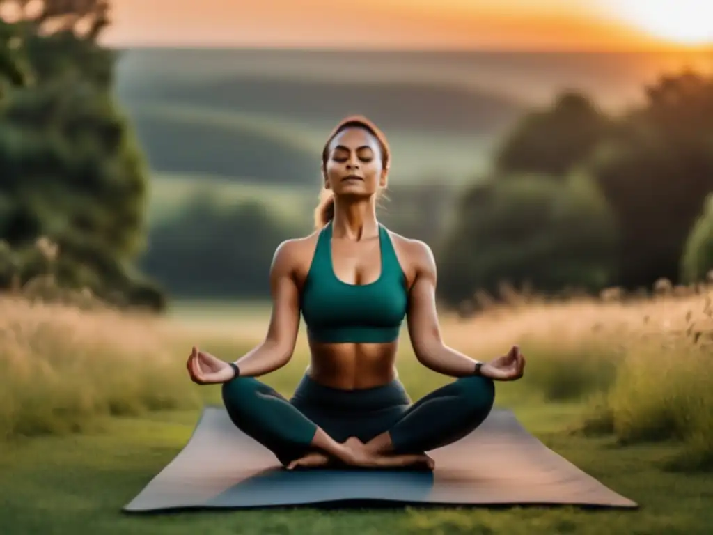 Yoga al aire libre: Practicante en Trikonasana en un entorno tranquilo rodeado de naturaleza