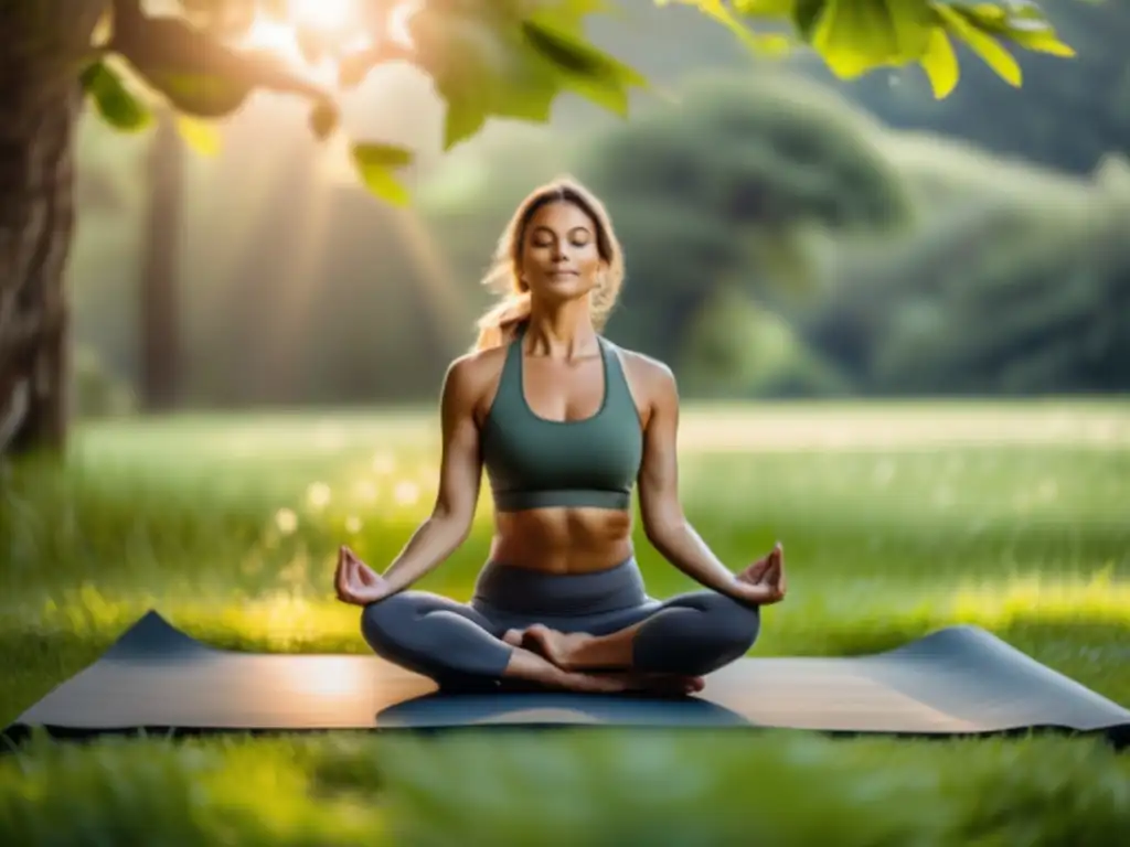 Practicante de yoga en entorno natural, transmitiendo tranquilidad y conexión con la naturaleza