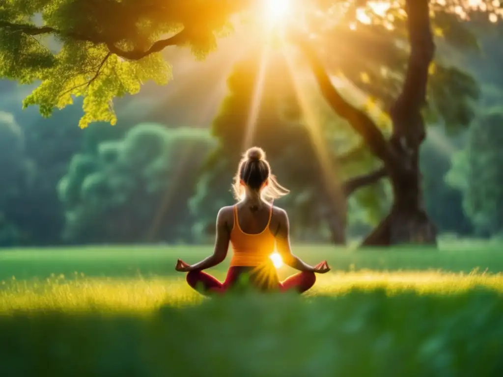 Yogi en pose del árbol, experimentando los beneficios del yoga al aire libre